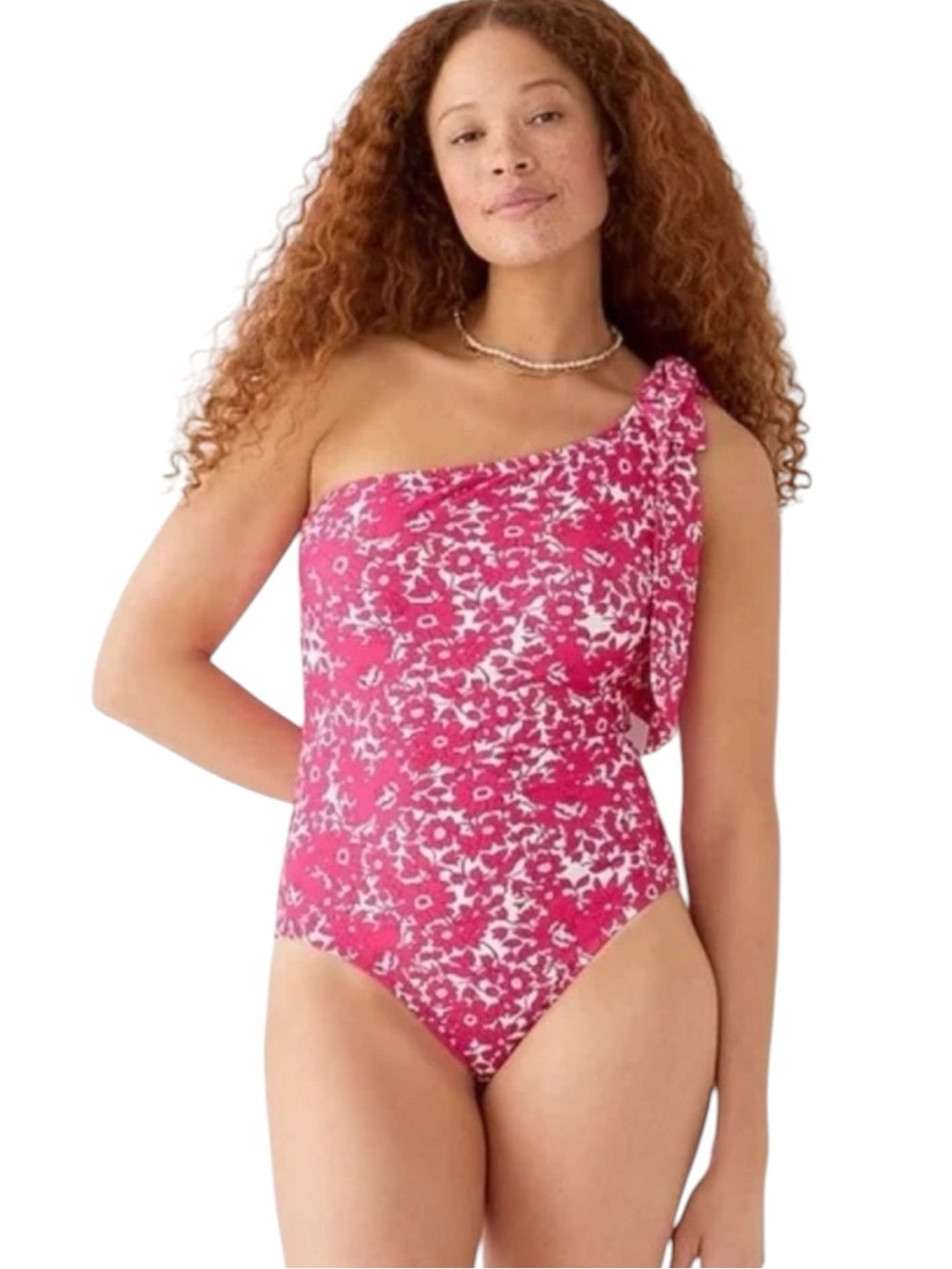 J. CREW Bow One-Shoulder Floral One-Peice Swimsuit in Bushing Meadow Size 16 - Picture 1 of 6